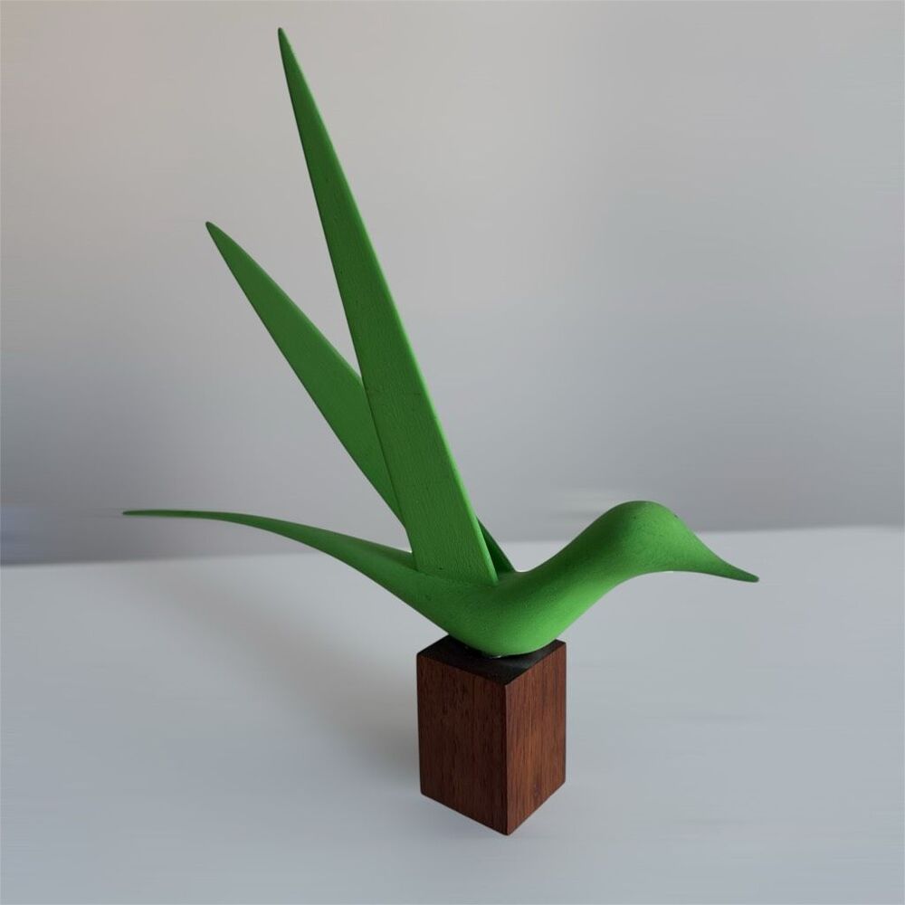 MCM Carved Green Bird Signed By Quebec Canadian Artist Maurice Cotnoir Rare - Picture 2 of 7
